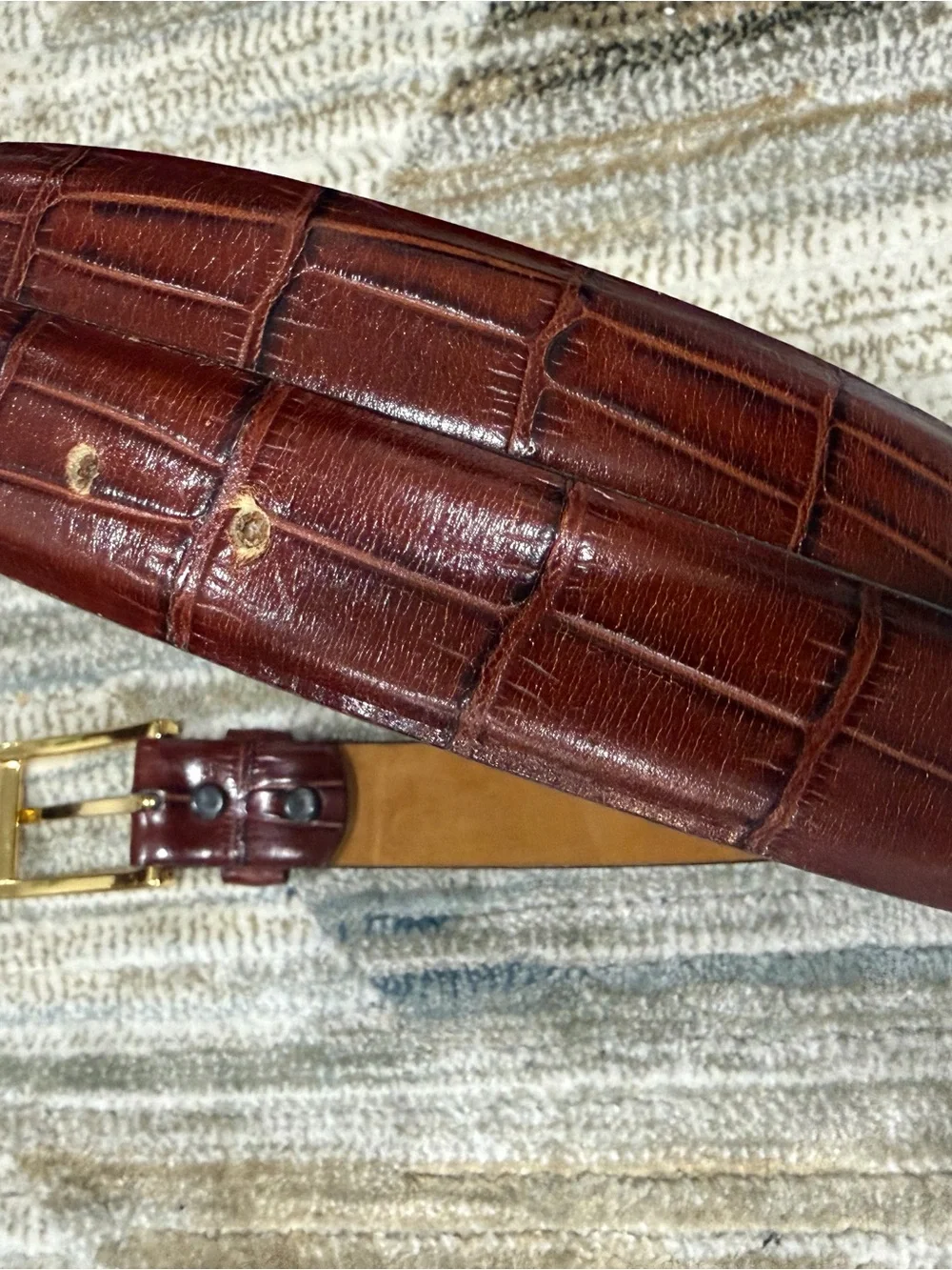 Men's Brown Leather Belt with Gold Buckle